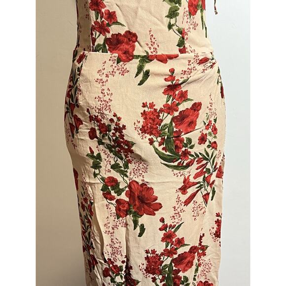 Reformation Kourtney Red Green Floral Woven Sleeveless Midi Dress Slit Size 8 - Picture 7 of 10